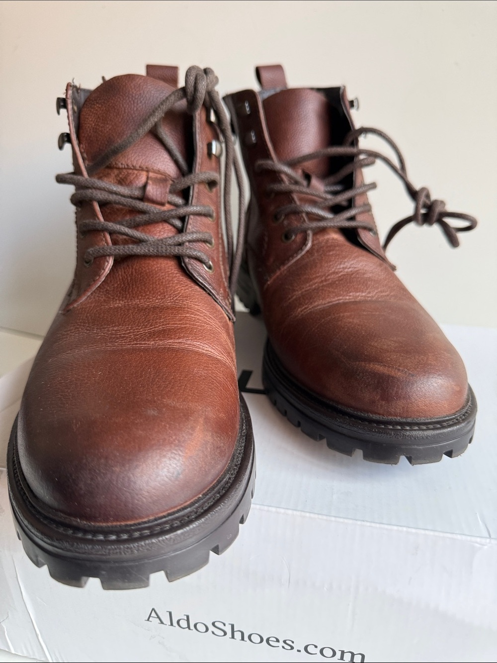 Aldo Brown Leather Lace-Up Men's Rugged Ankle Boot